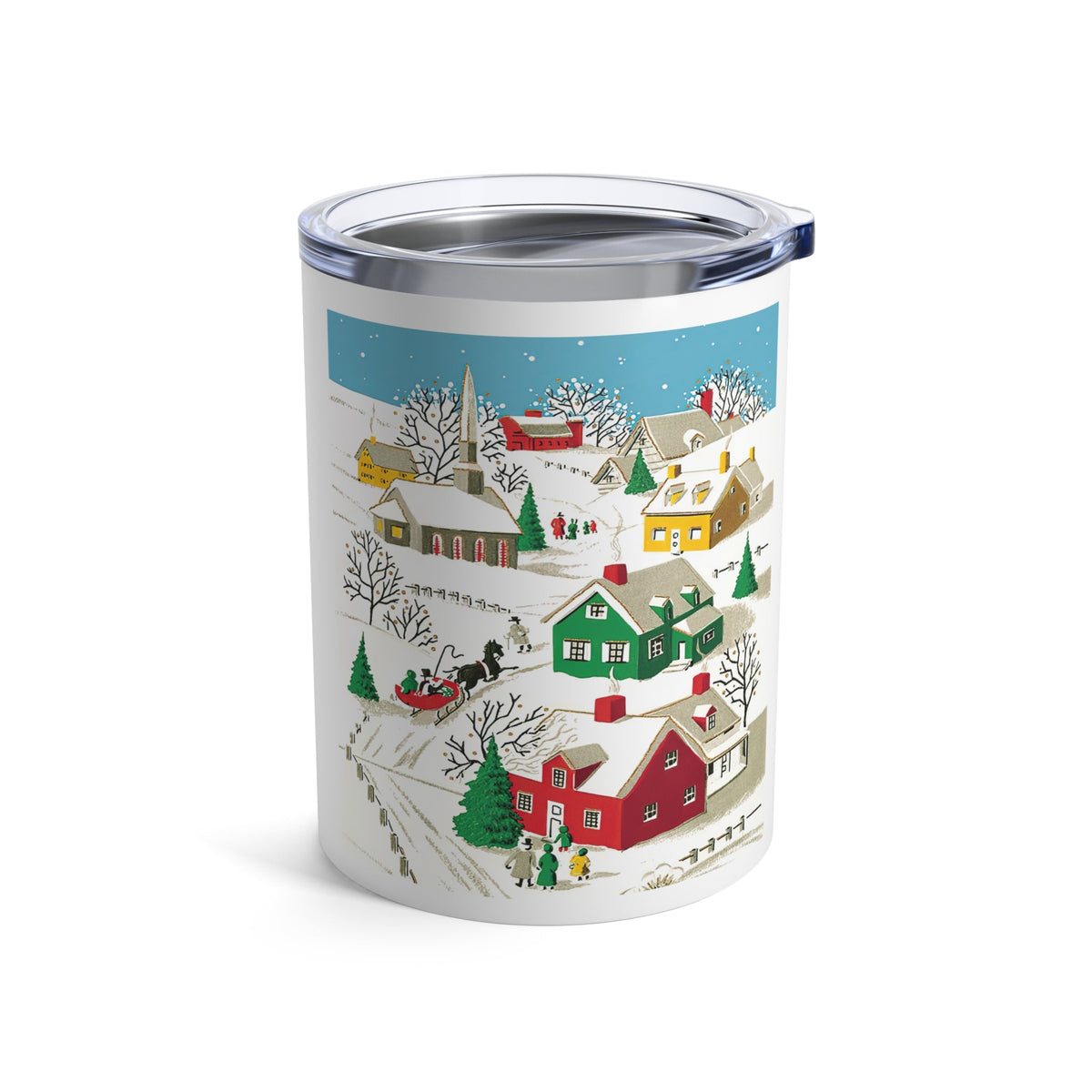 Cozy Winter Village Town Retro Christmas Print Stainless Steel Tumbler 10oz
