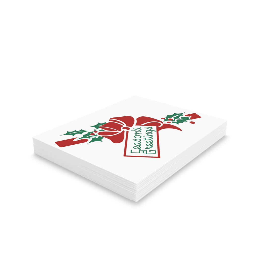 Season's Greetings Bow Holly Retro Christmas Print Matte Greeting Cards (8, 16, and 24 pcs)