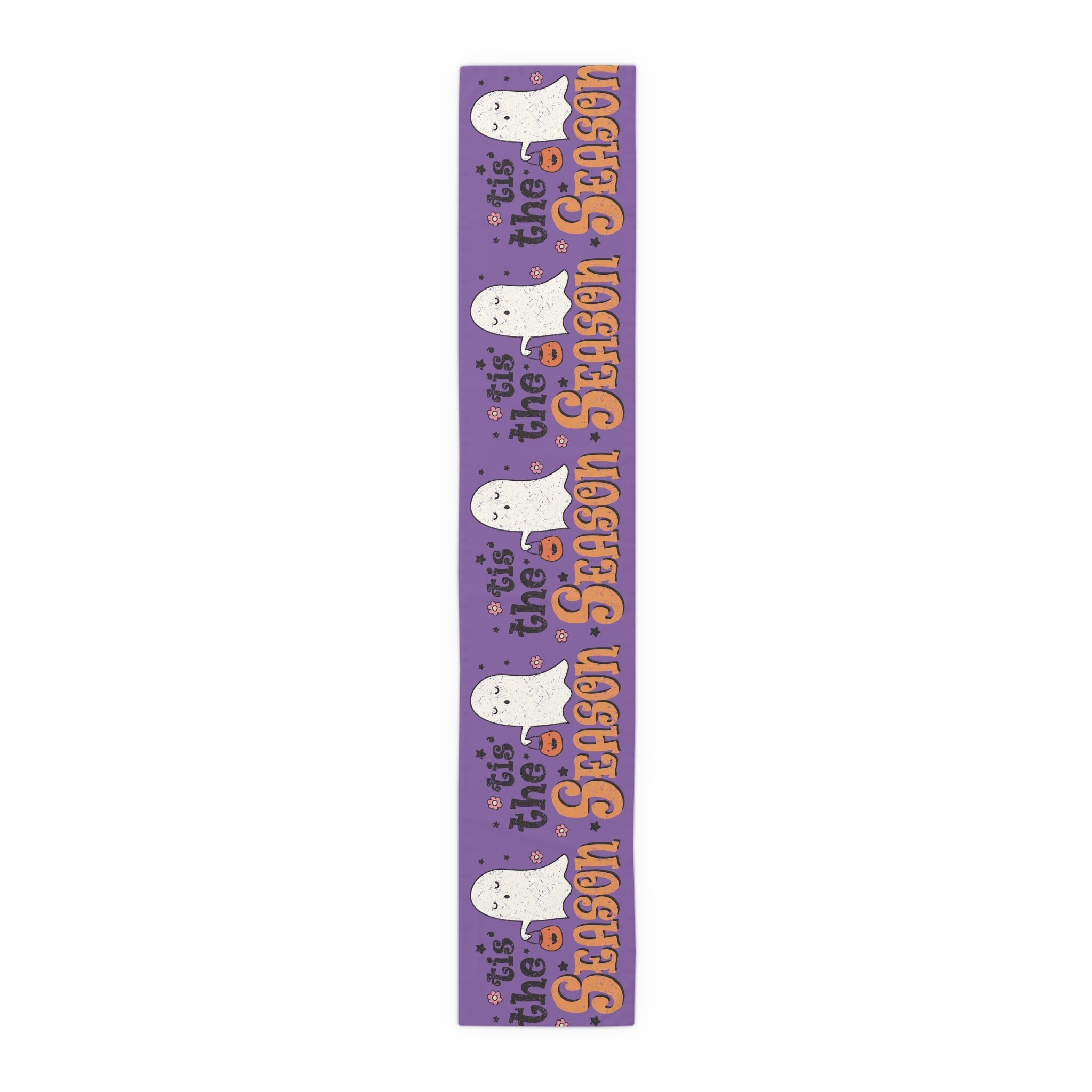 Tis The Season Trick Or Treat Ghost Distressed Halloween Print Fall Autumn Decor Cotton Poly Table Runner