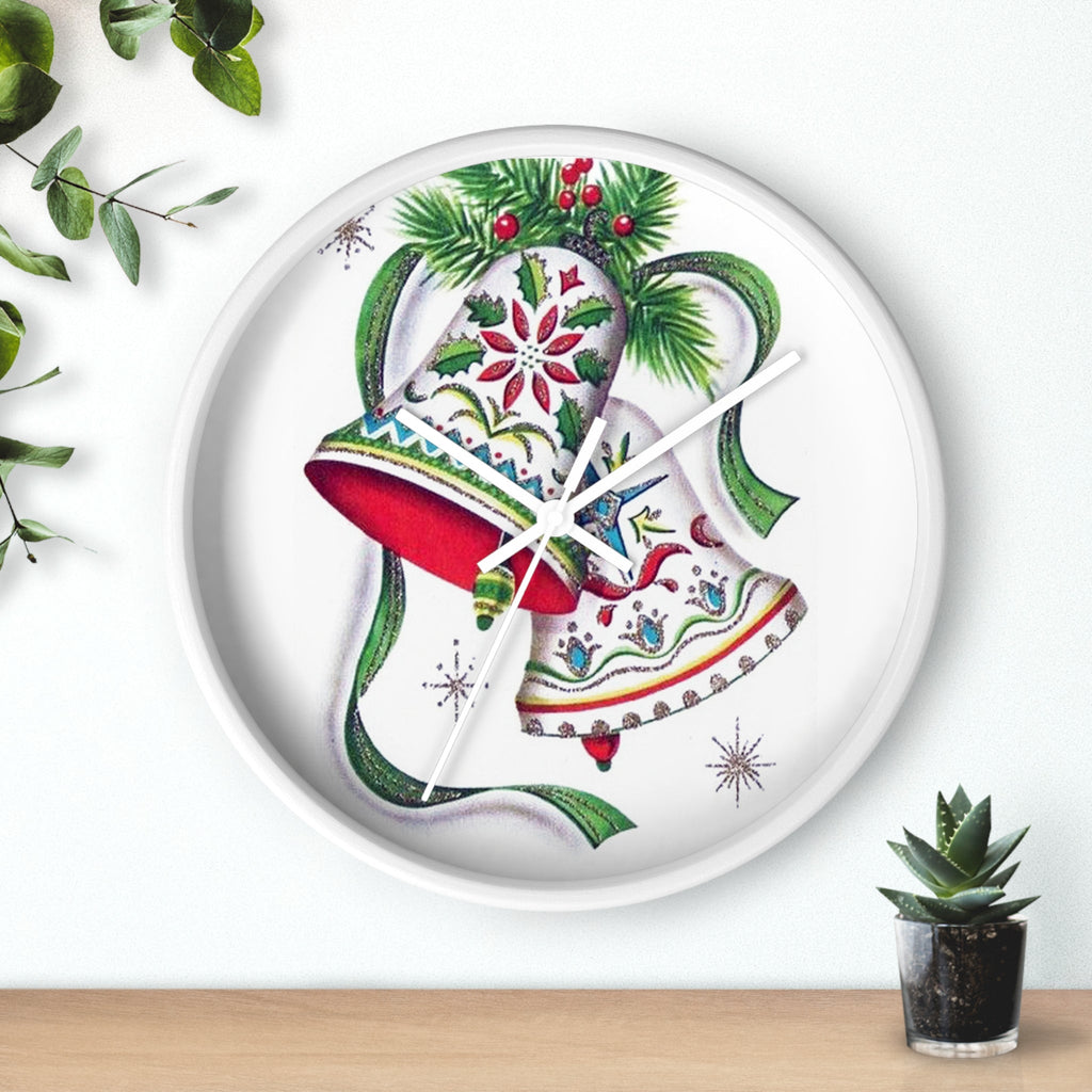 Christmas Bells Century Retro Christmas Print White Christmas Wall Clock
