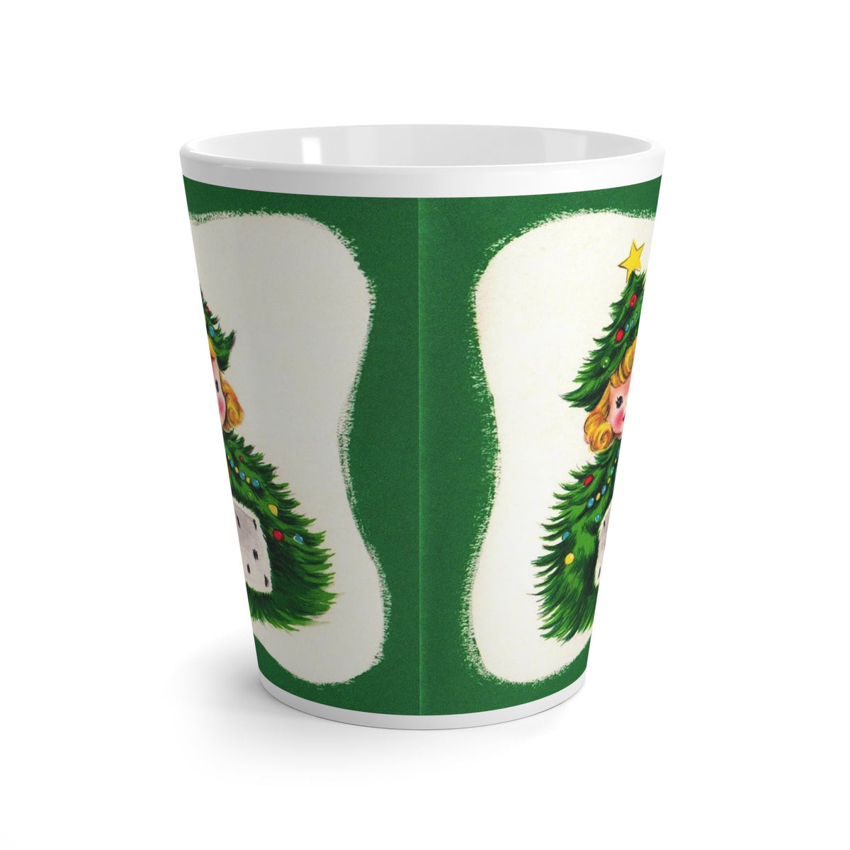 Christmas Tree Hat Lady Retro Christmas Print Latte Coffee Mug
