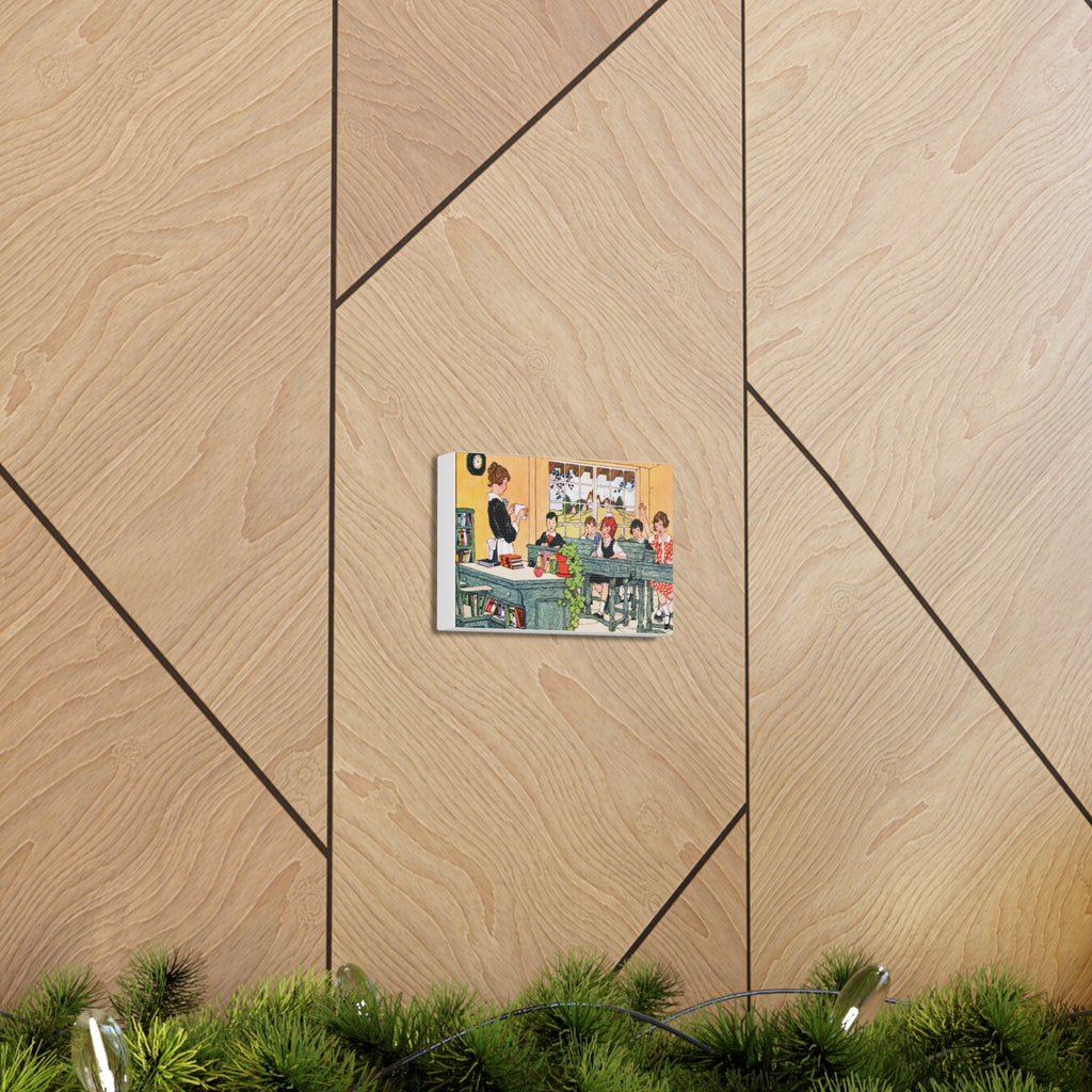 Teacher With Students In Classroom Retro Vintage Print Canvas Gallery Wraps