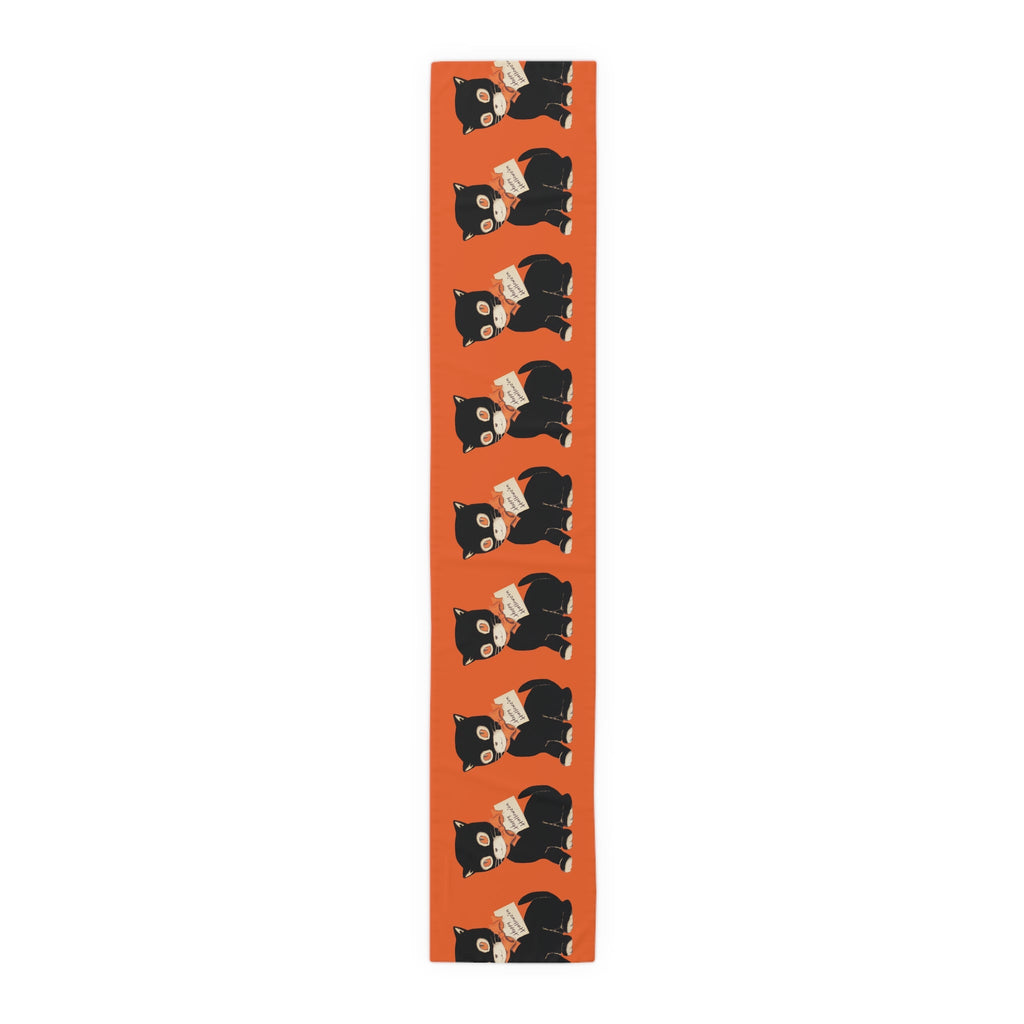 Happy Halloween Black Cat Retro Halloween Print Decor Cotton Poly Table Runner