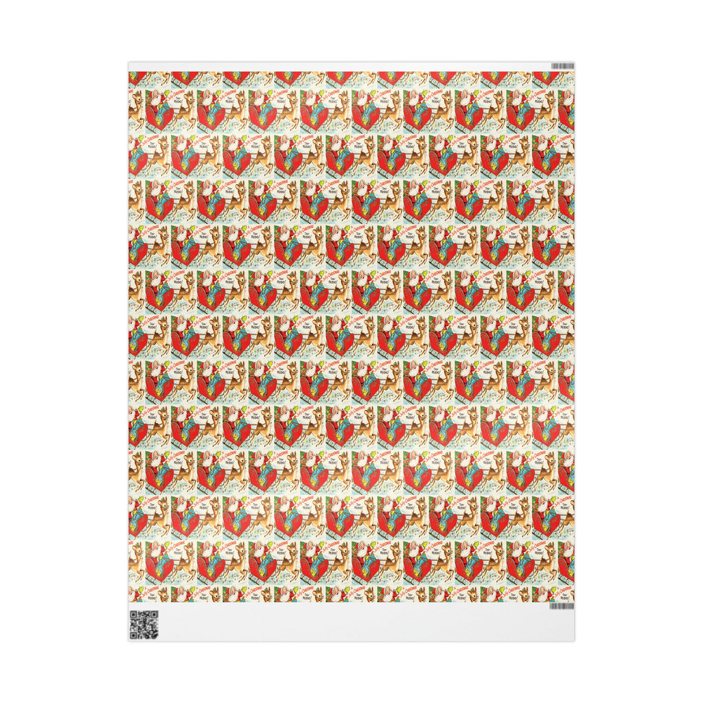 A Jolly Christmas Dear Friend Santa In Sleigh With Reindeer Mid Century Retro Christmas Print Holiday Gift Wrap Paper - Glossy Or Matte