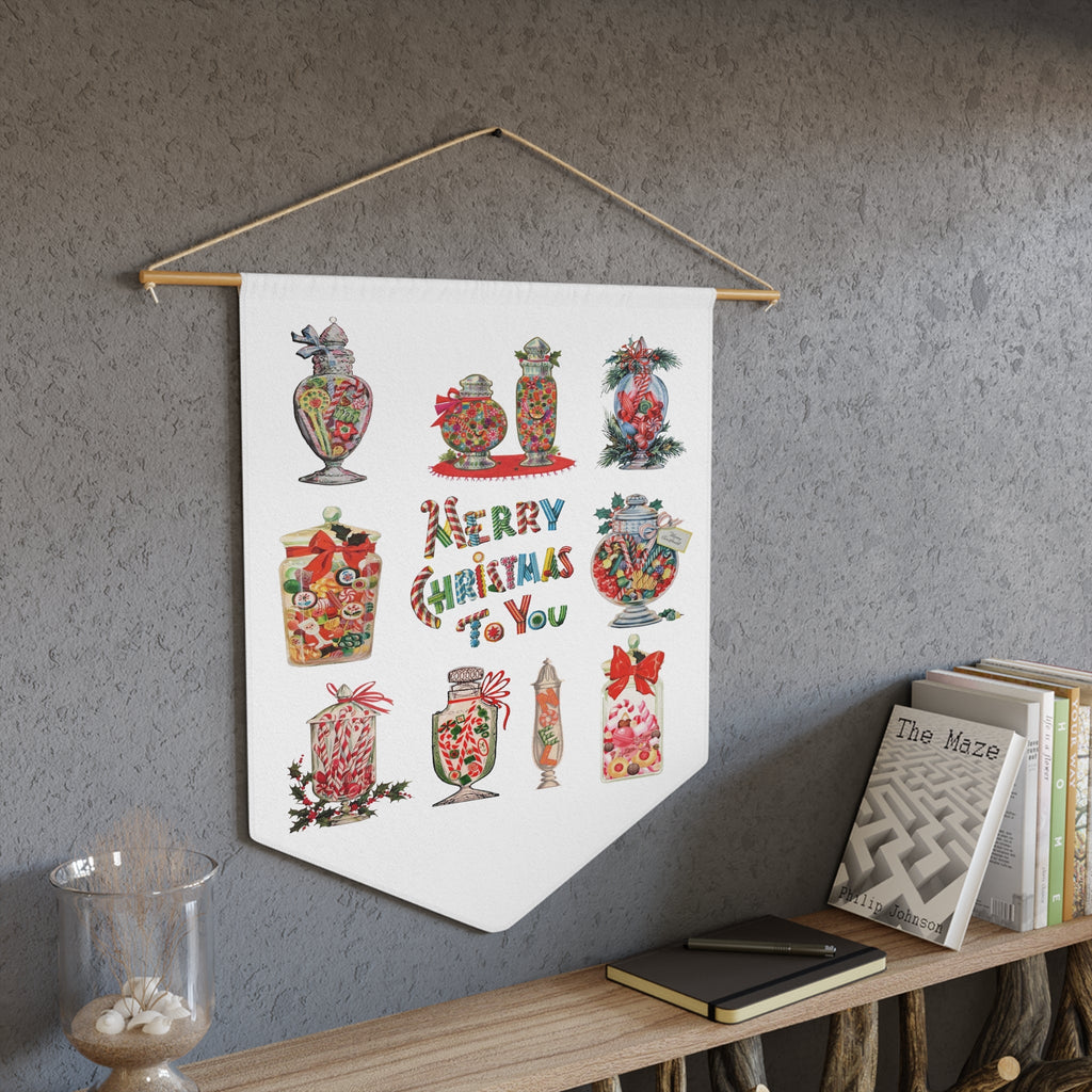 Merry Christmas To You Candy Retro Mid Century Christmas Print Wall Hanging Banner Flag