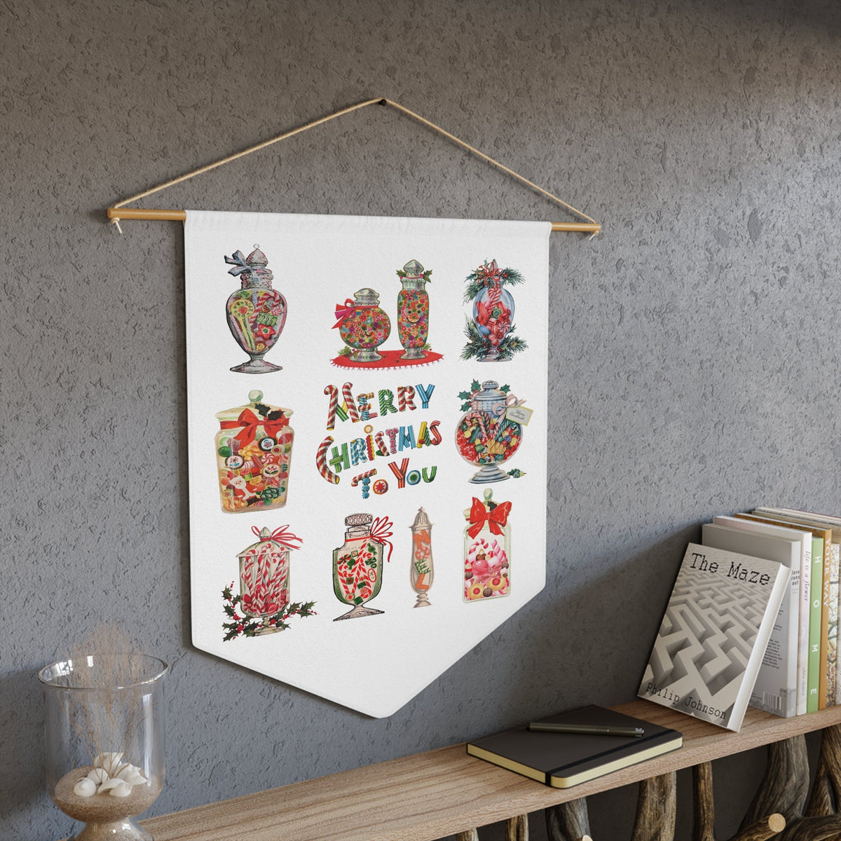 Merry Christmas To You Candy Retro Mid Century Christmas Print Wall Hanging Banner Flag