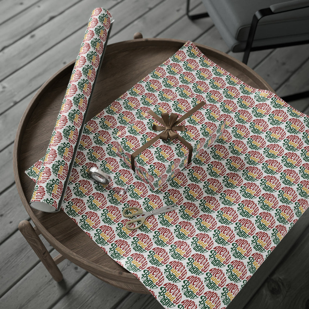 Merry And Bright Christmas Print Holiday Gift Wrap Paper - Glossy Or Matte
