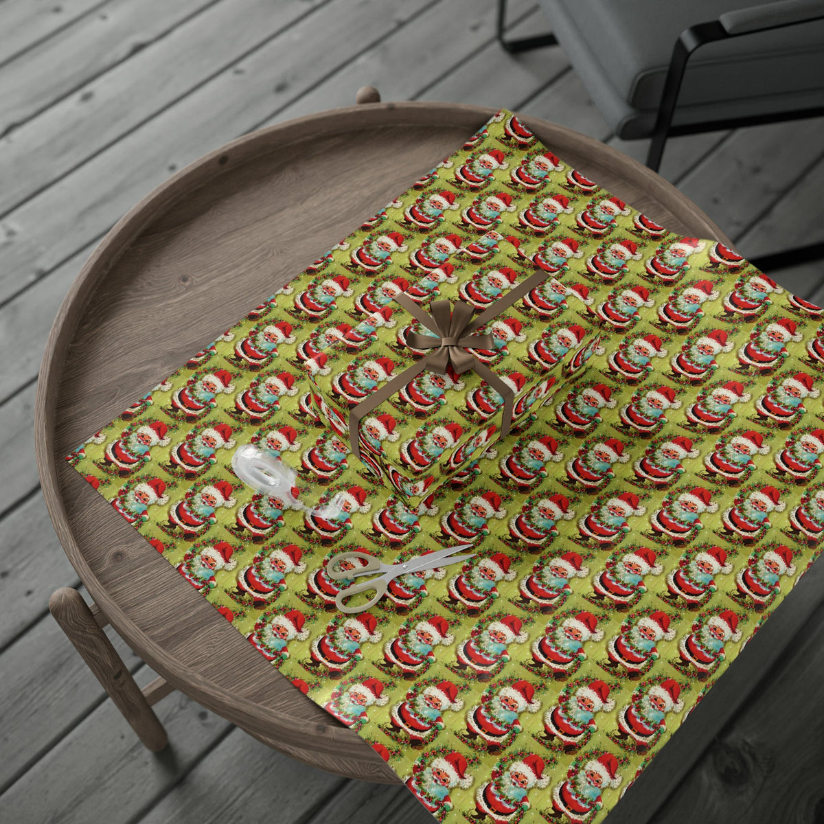 Cute Dancing Santa With Garland Mod Mid Century Retro Christmas Print Holiday Gift Wrap Paper - Glossy Or Matte