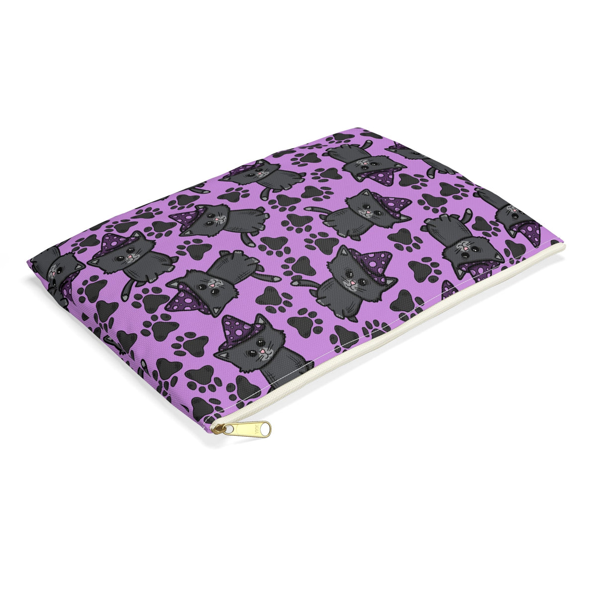 Witchy Kitties Purple Halloween Print Polyester Accessory Pouch Travel Bag