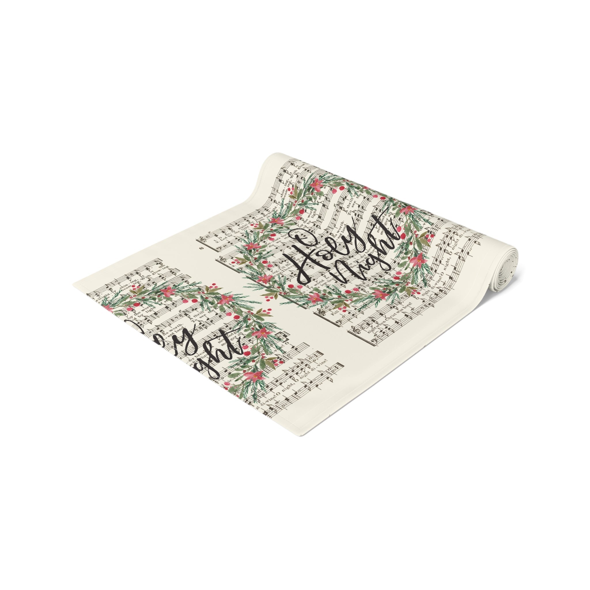 O Holy Night Wreath Retro Sheet Music Christmas Cotton Poly Table Runner