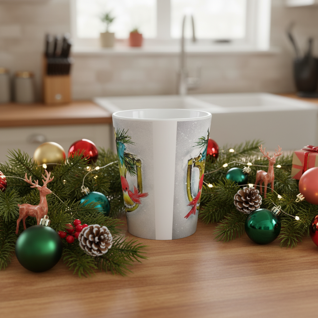 Christmas Red Love Birds Winter Retro Christmas Print Latte Coffee Mug