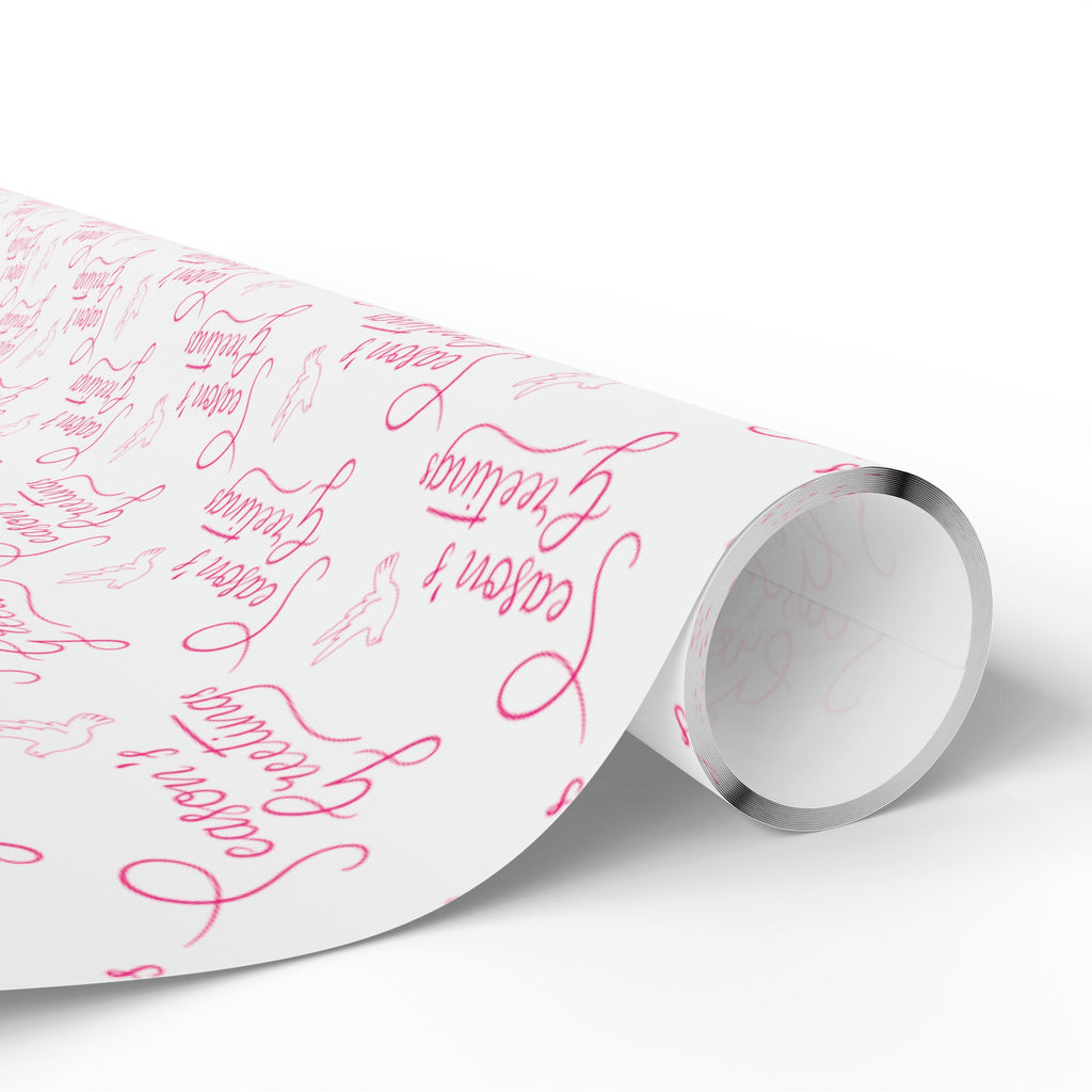 Season's Greetings Pink Dove Pink Retro Style Christmas Print Holiday Gift Wrap Paper - Glossy Or Matte