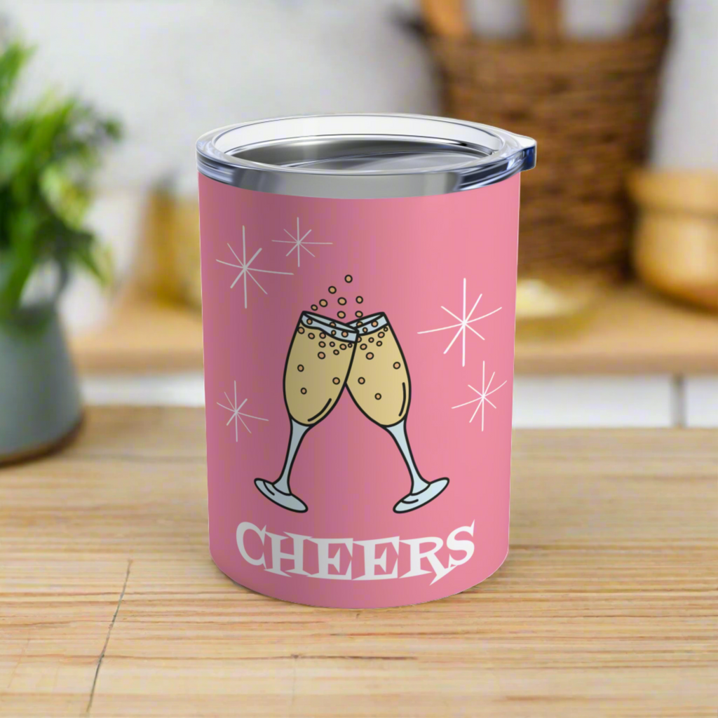 Cheers Pink Tumbler 10oz Stainless Steel Champagne Flutes Atomic Style