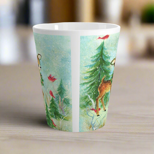 Baby Deer Fawn Red Birds Woodland Retro Christmas Latte Coffee Mug
