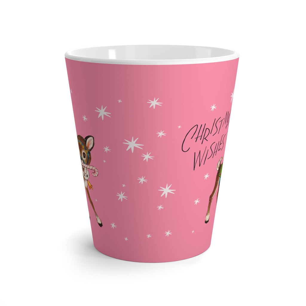 Christmas Wishes Reindeer Stars Pink Mid Century Retro Print Latte Mug