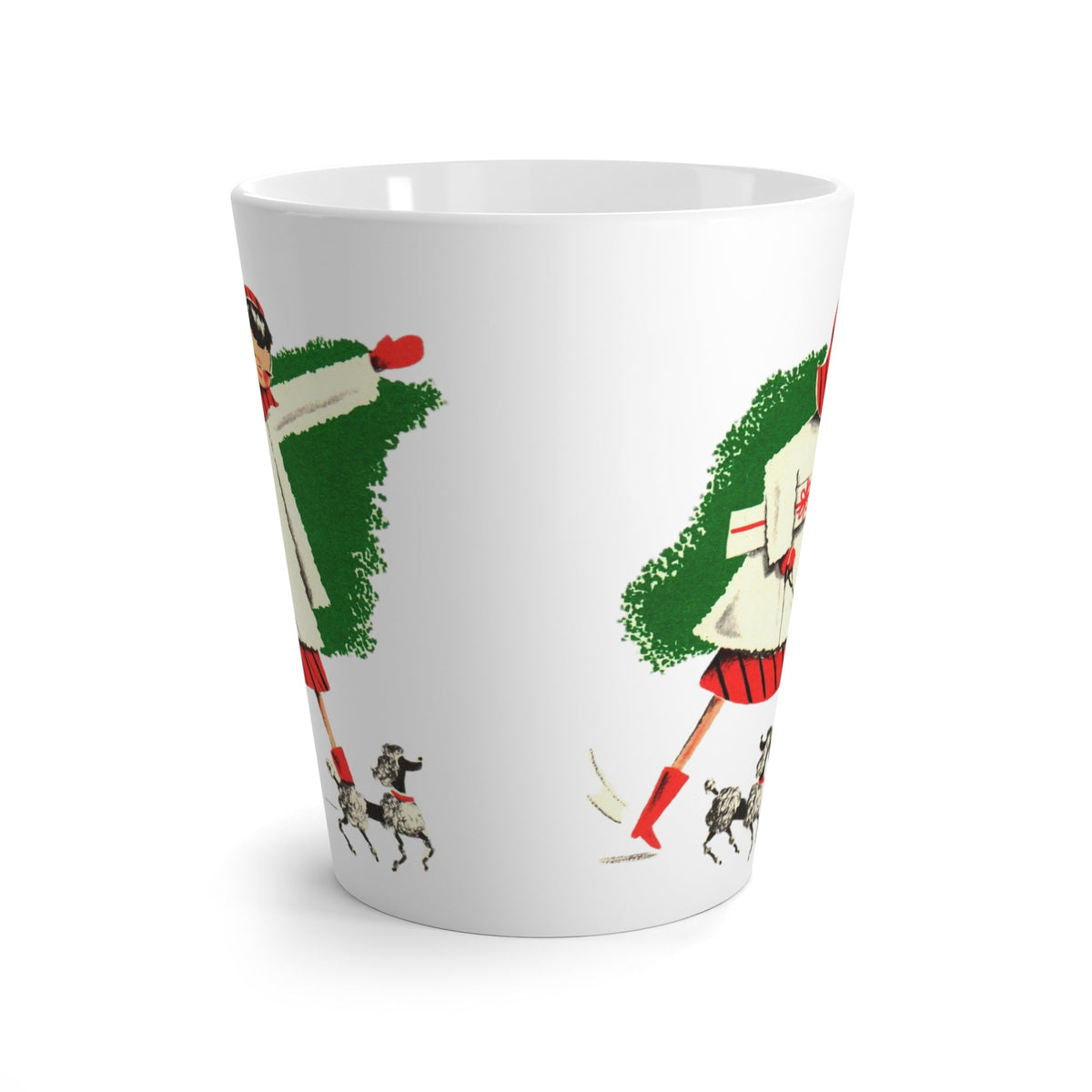 Christmas Lady With Little Dogs Retro Christmas Print Latte Coffee Mug