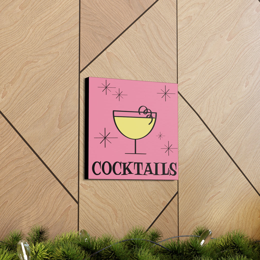 Cocktails Pink Mid Century Retro Design Pink Canvas Gallery Wrap