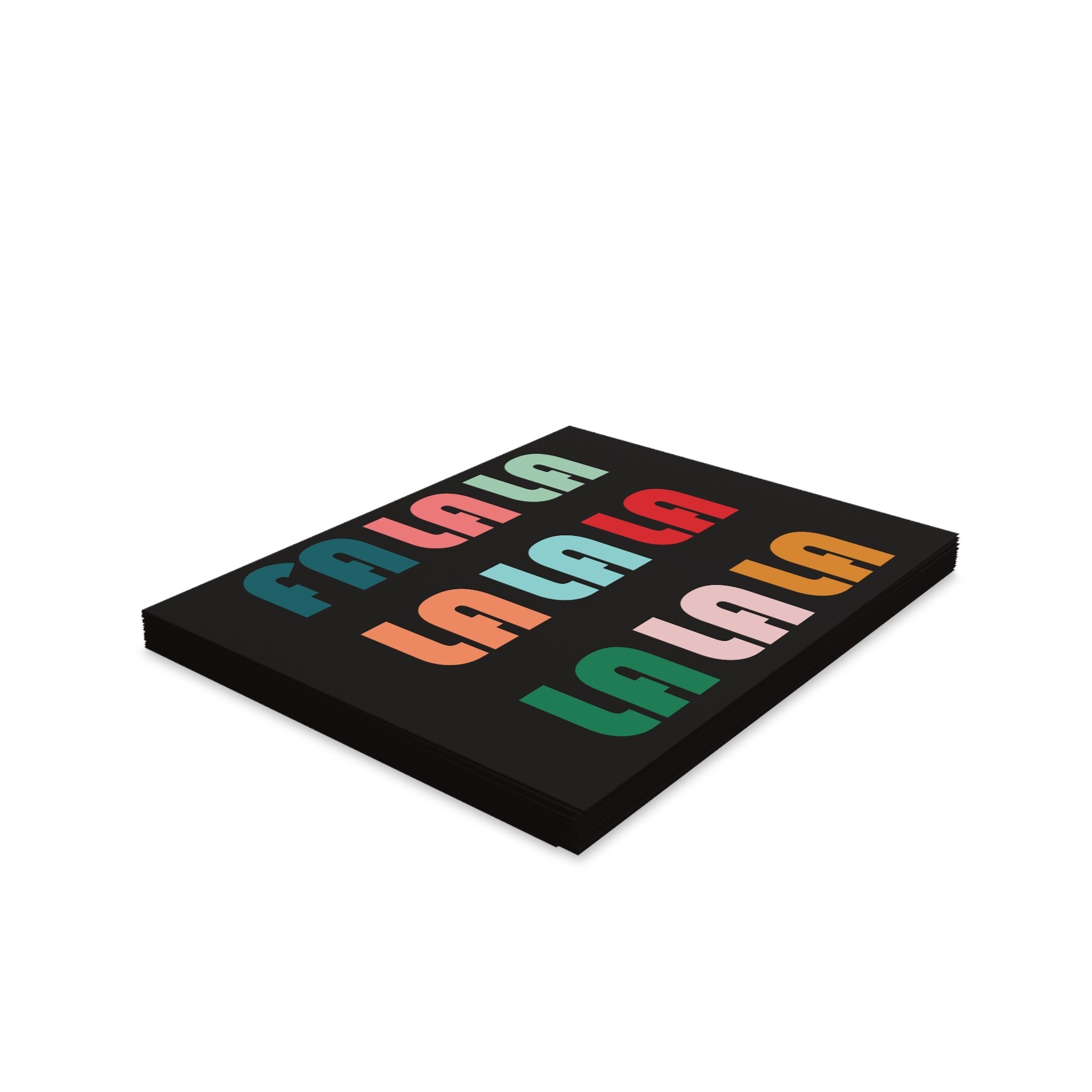 Fa La La La Retro Christmas Style Black Matte Greeting Cards (8, 16, and 24 pcs)