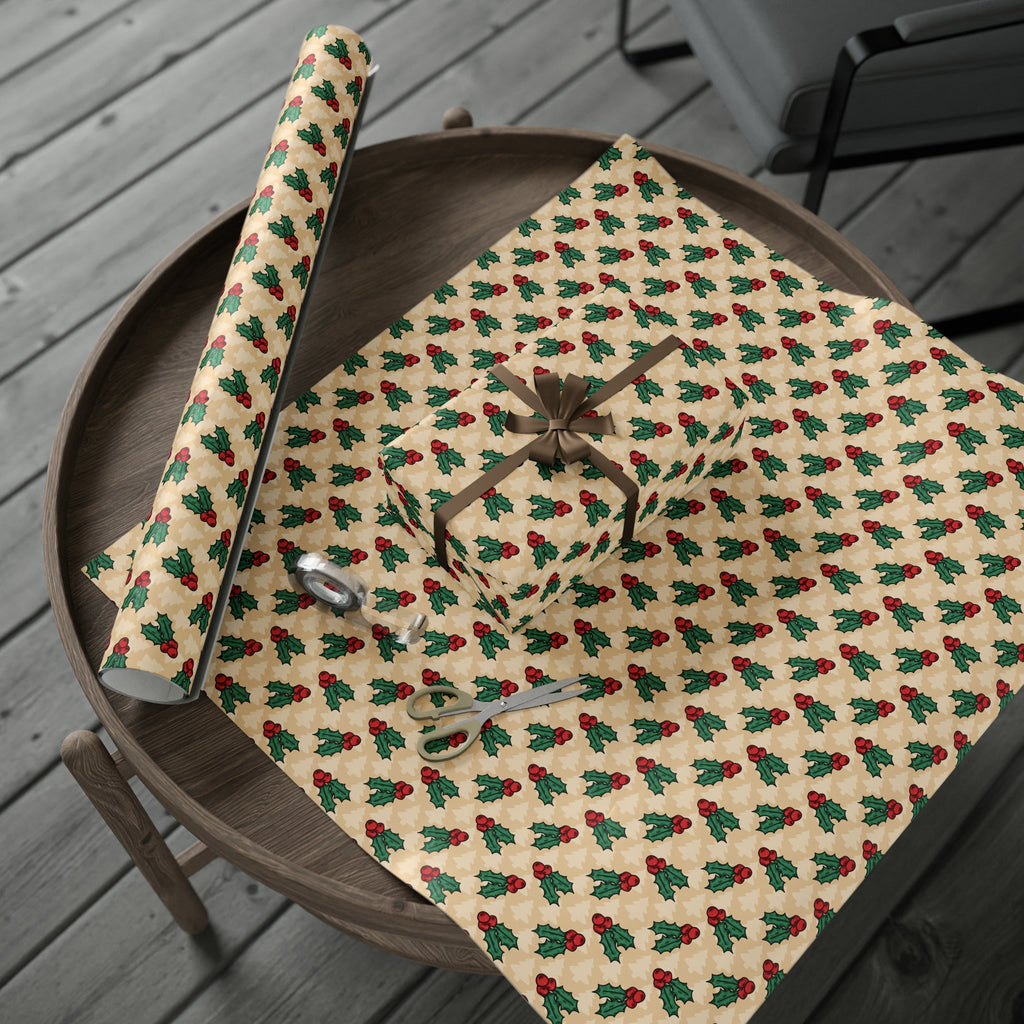 Cute Christmas Holly Trees Winter Christmas Print Holiday Gift Wrap Paper - Glossy Or Matte