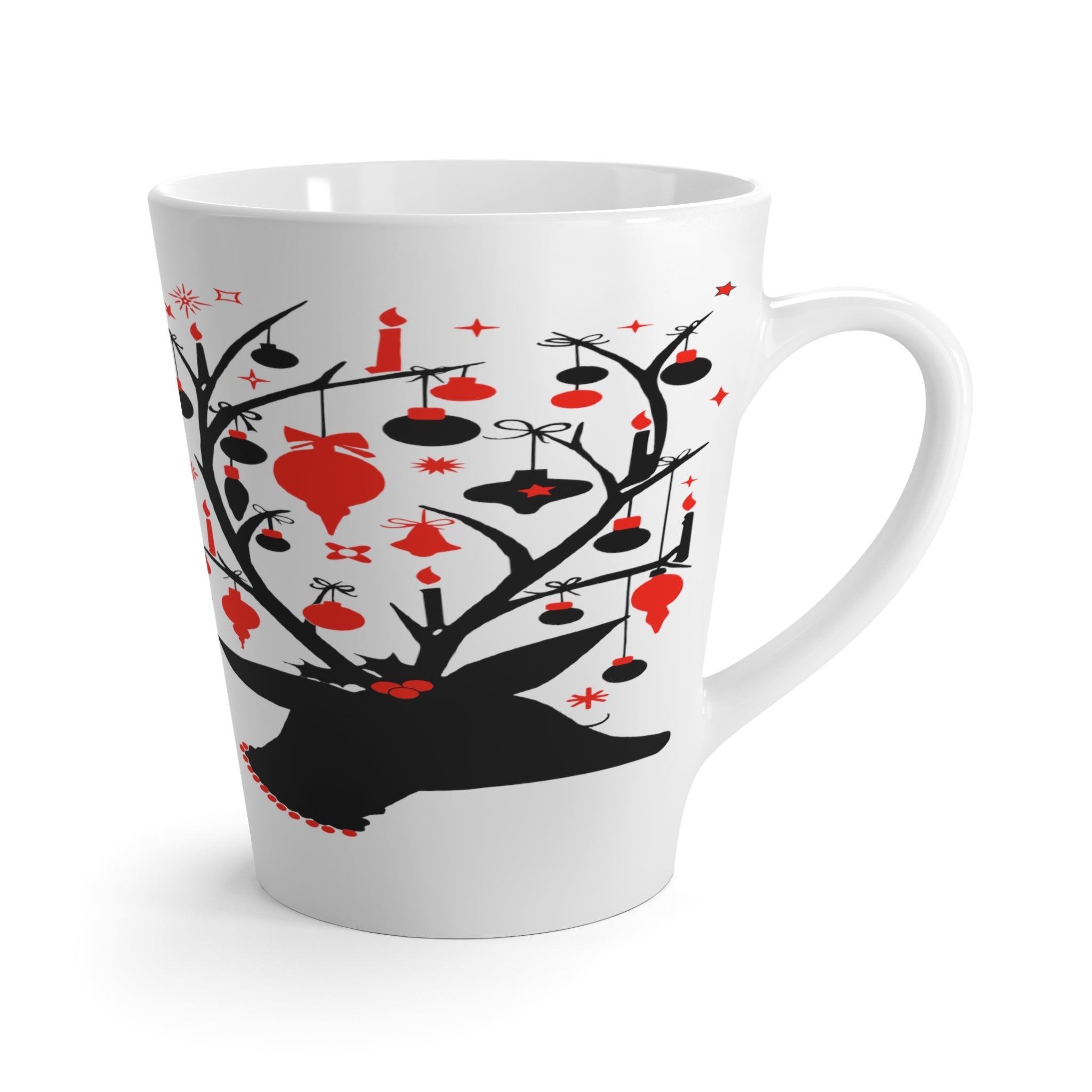 Reindeer With Ornaments Mid Century Retro Christmas Print Latte Mug