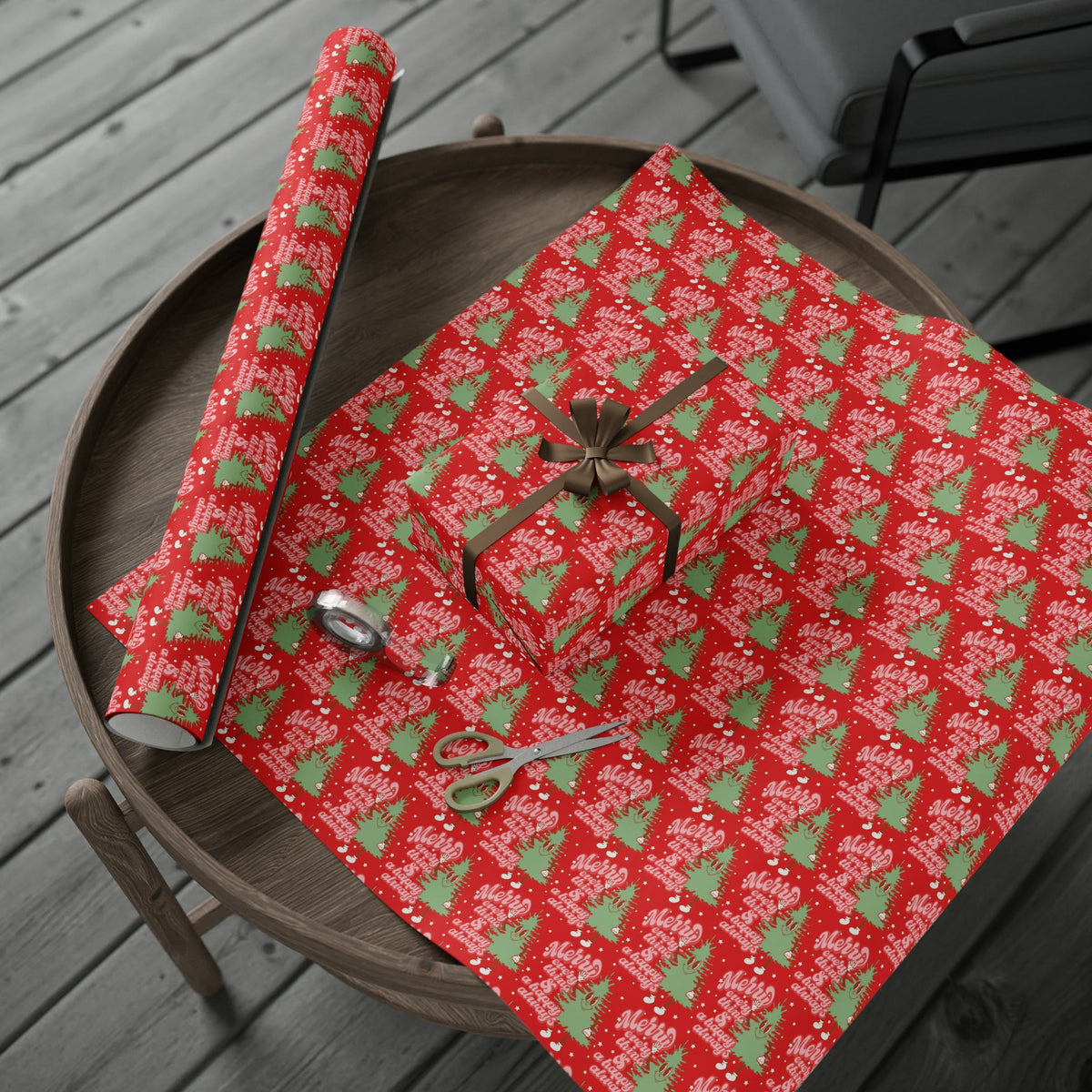 Merry Everything And Happy Always Cute Christmas Tree Retro Style Christmas Holiday Gift Wrap Paper - Glossy Or Matte