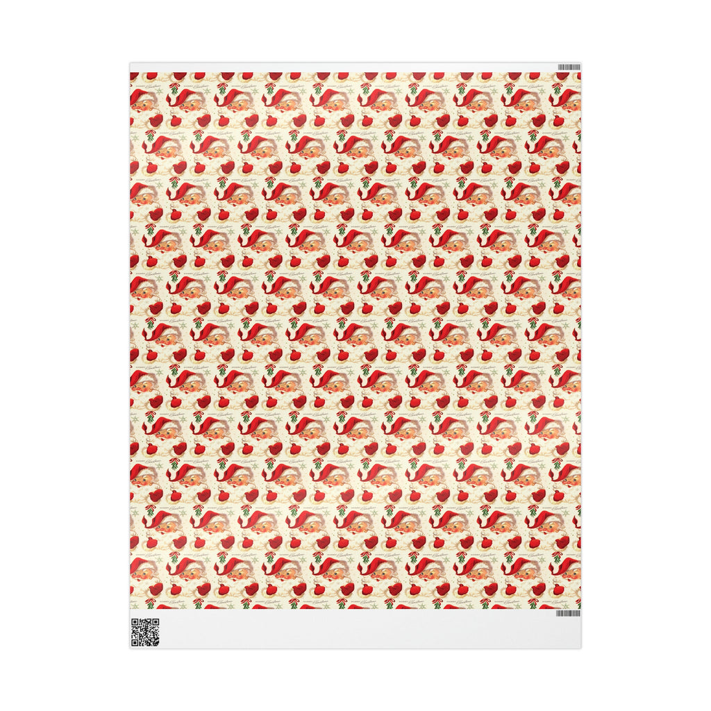 Merry Christmas Santa Under The Mistletoe Mid Century Retro Christmas Print Holiday Gift Wrap Paper - Glossy Or Matte