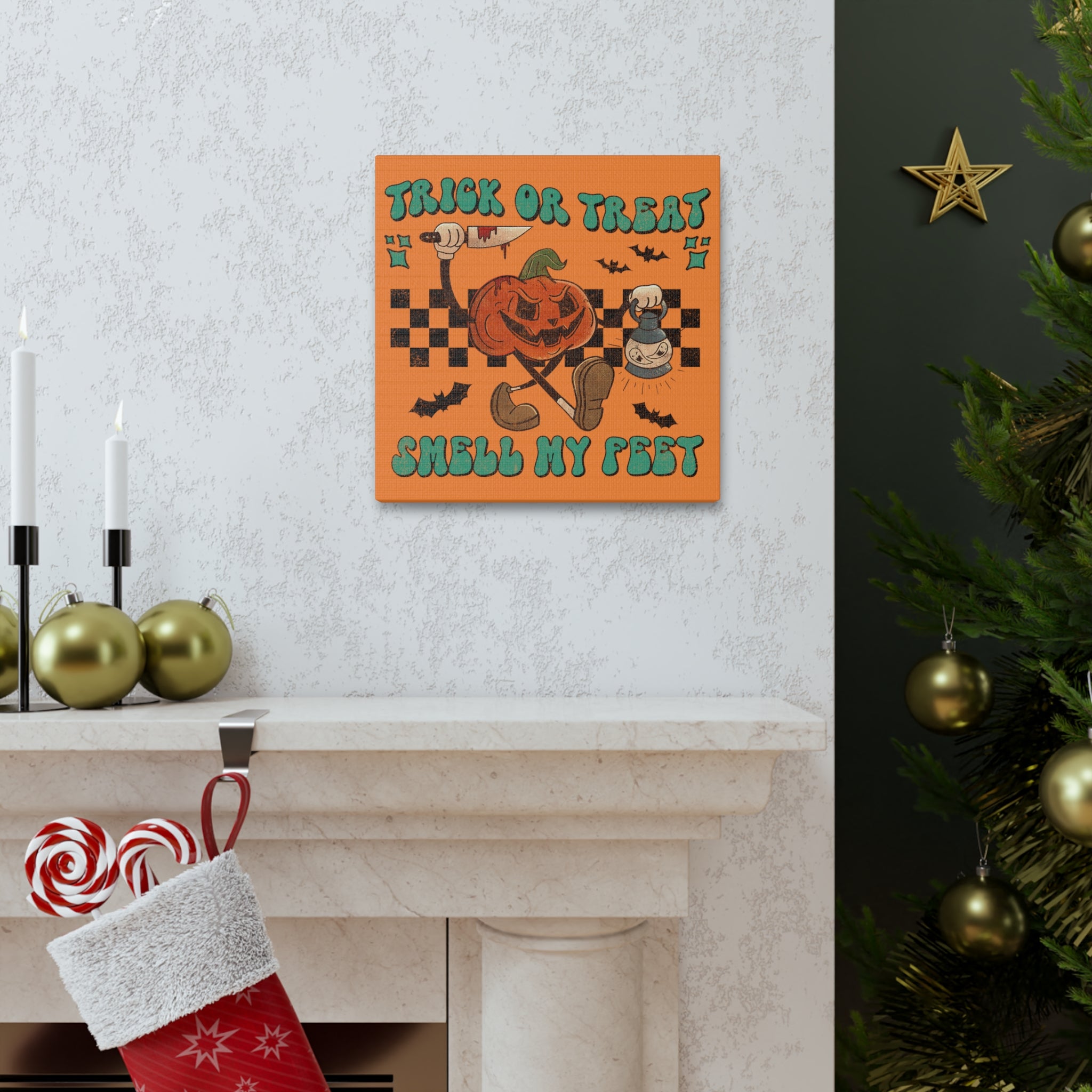 Trick Or Treat Smell My Feet Halloween Jack O Lantern Print Canvas Gallery Wrap