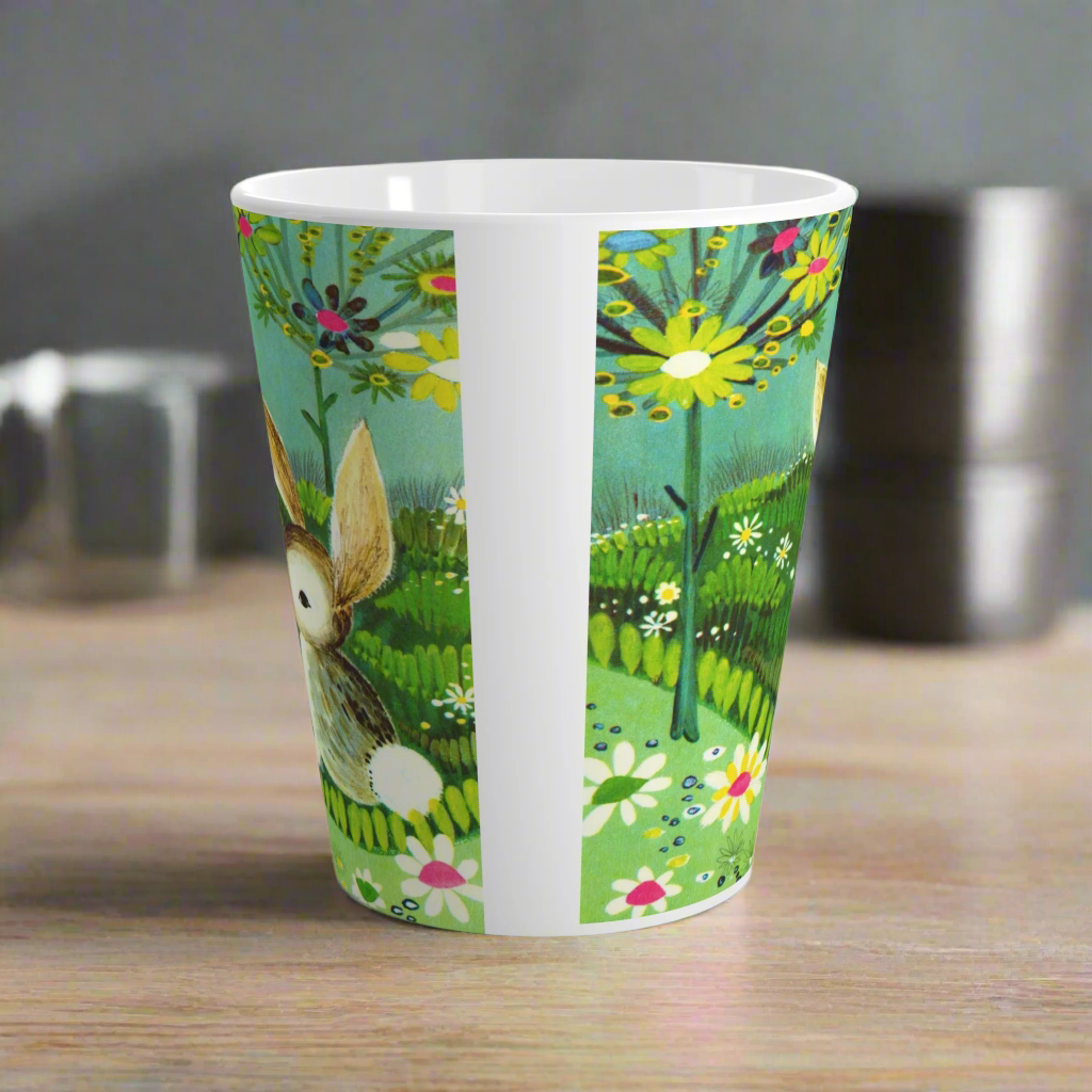 Spring Bunny Flowers Mod Retro Easter Latte Coffee Mug