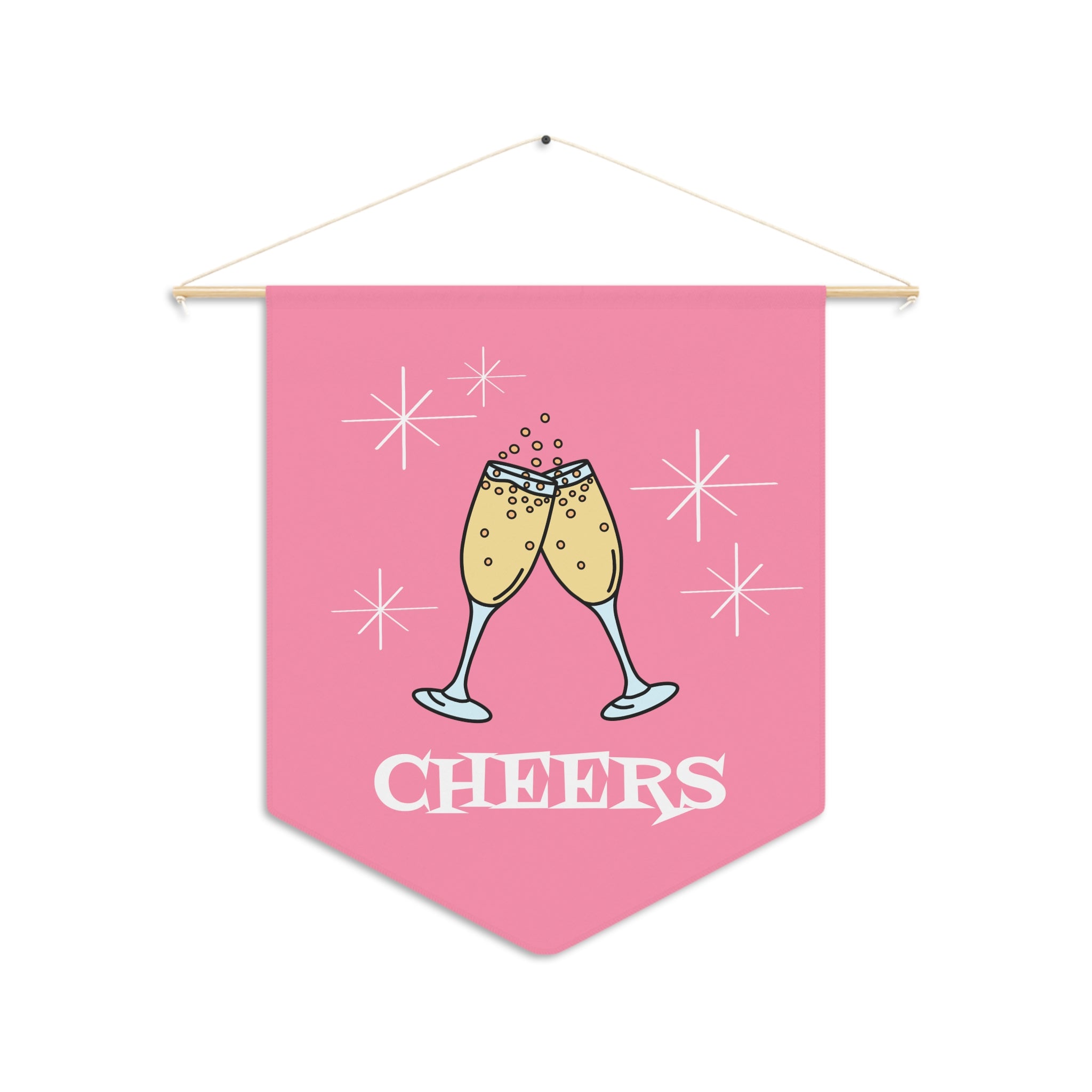 Cheers Champagne Toast Pink Atomic Mid Century Retro Style Pink Wall Hanging Banner Flag