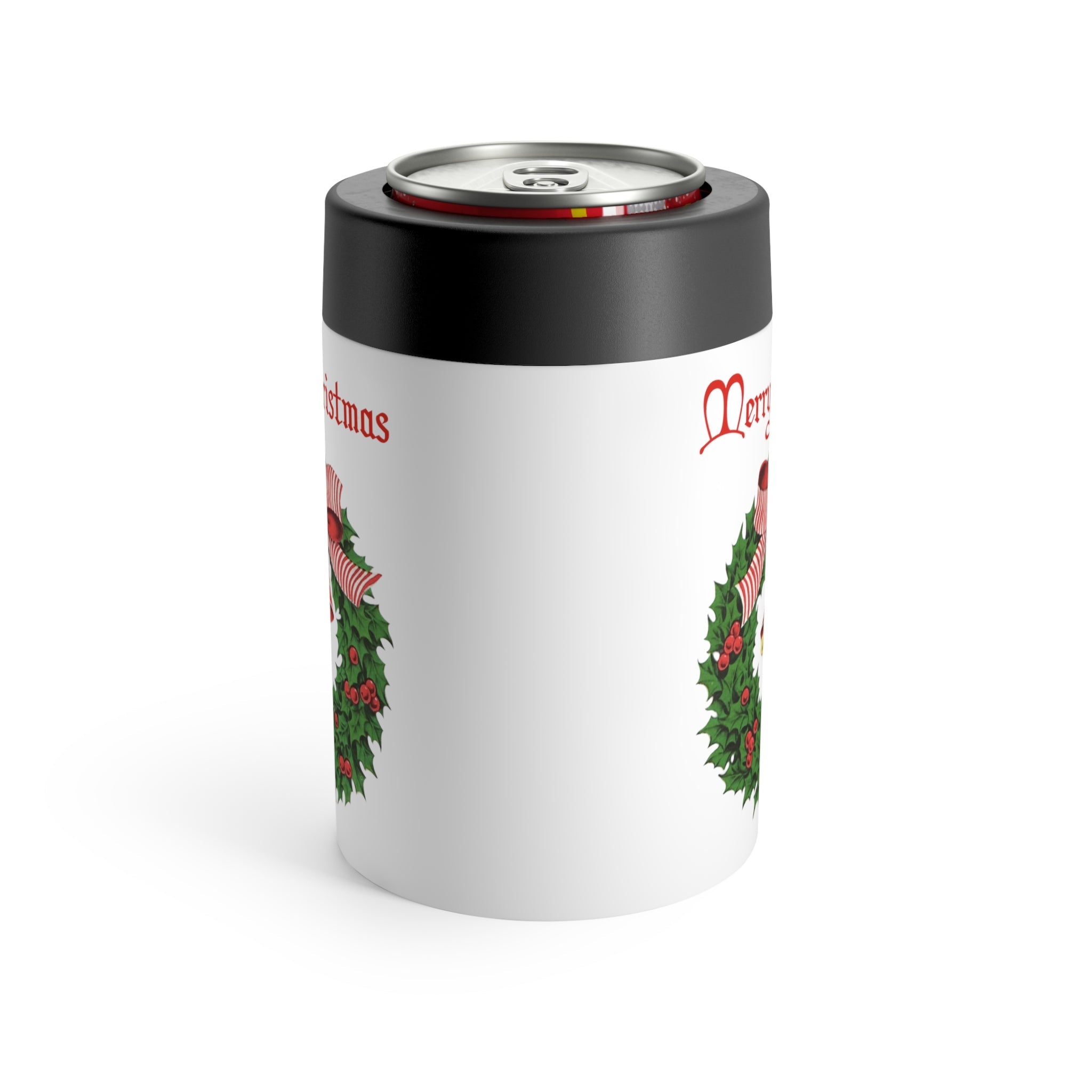 Merry Christmas Wreath Retro Christmas Print Stainless Steel Can Holder