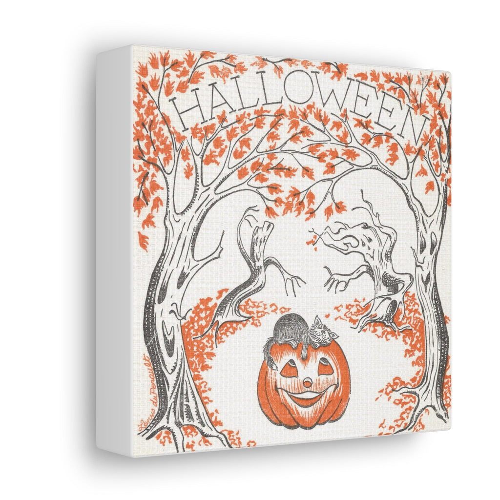 Halloween Trees Black Cat Jack O Lantern Retro Halloween Decor Print Canvas Gallery Wrap