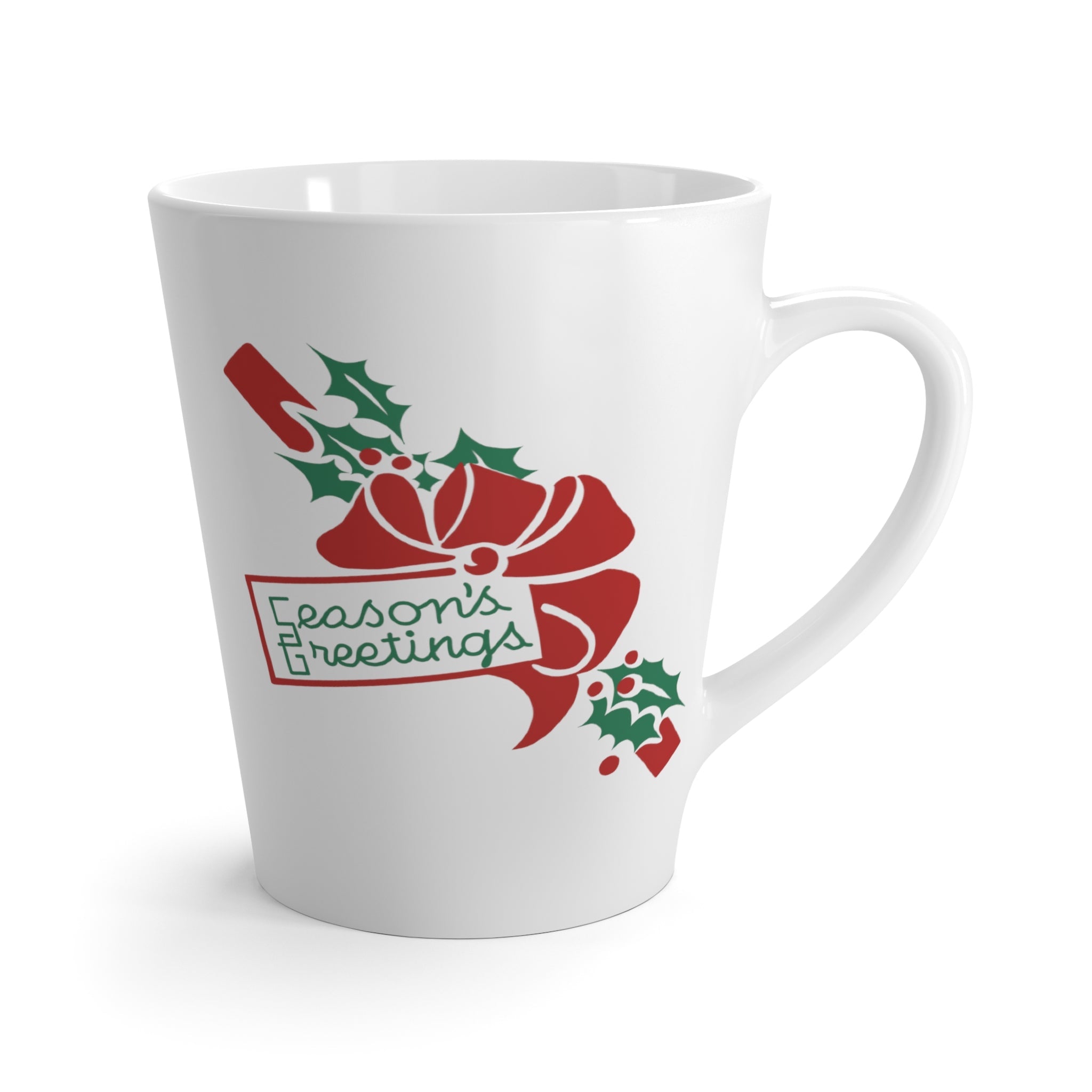 Season's Greetings Bow And Holly Mid Century Retro Christmas Latte Mug