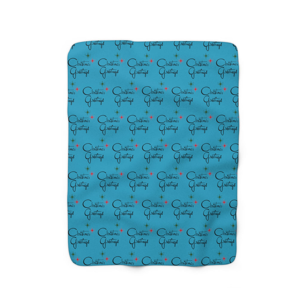 Christmas Greetings Starburst Blue Retro Christmas Print Sherpa Fleece Blanket