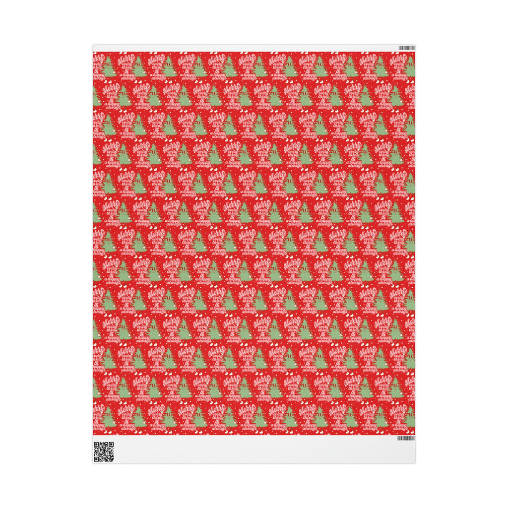 Merry Everything And Happy Always Cute Christmas Tree Retro Style Christmas Holiday Gift Wrap Paper - Glossy Or Matte
