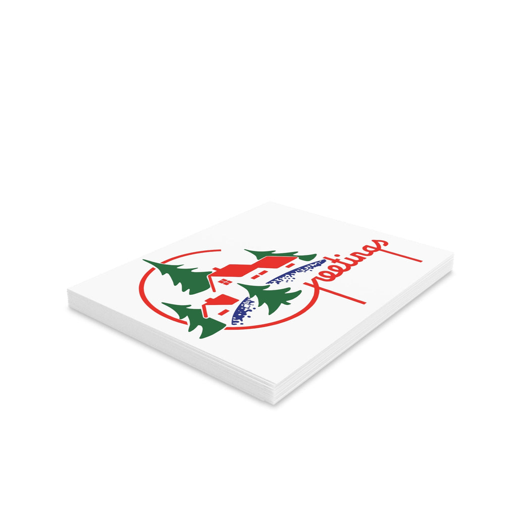 Greetings Christmas Mid Century Retro Christmas Print Matte Greeting Cards (8, 16, and 24 pcs)