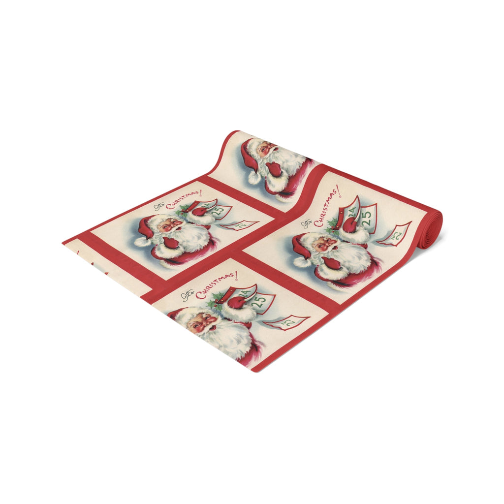 It's Christmas! Santa Calendar Mid Century Retro Christmas Print Home Decor Cotton Poly Table Runner