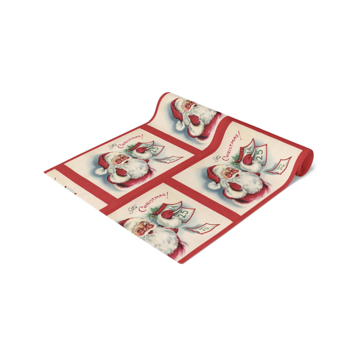 It's Christmas! Santa Calendar Mid Century Retro Christmas Print Home Decor Cotton Poly Table Runner