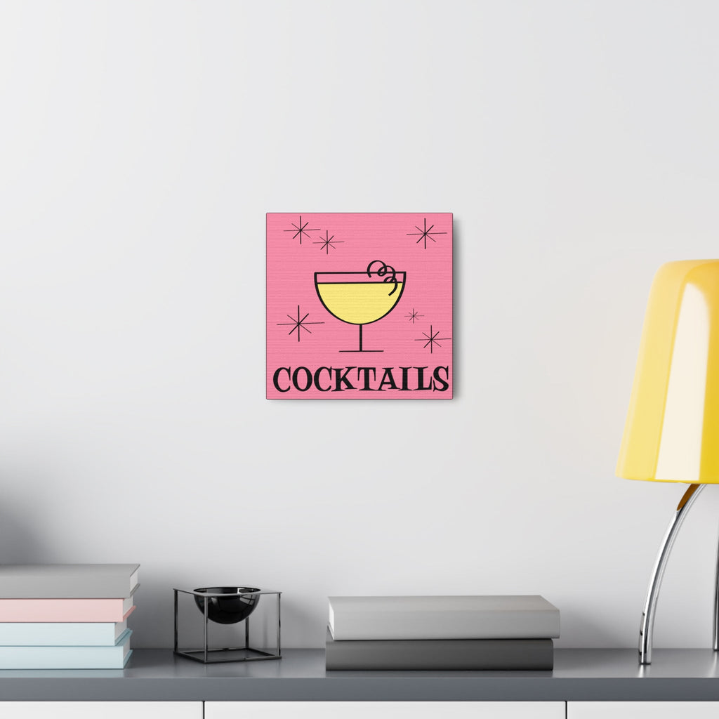 Cocktails Pink Mid Century Retro Design Pink Canvas Gallery Wrap