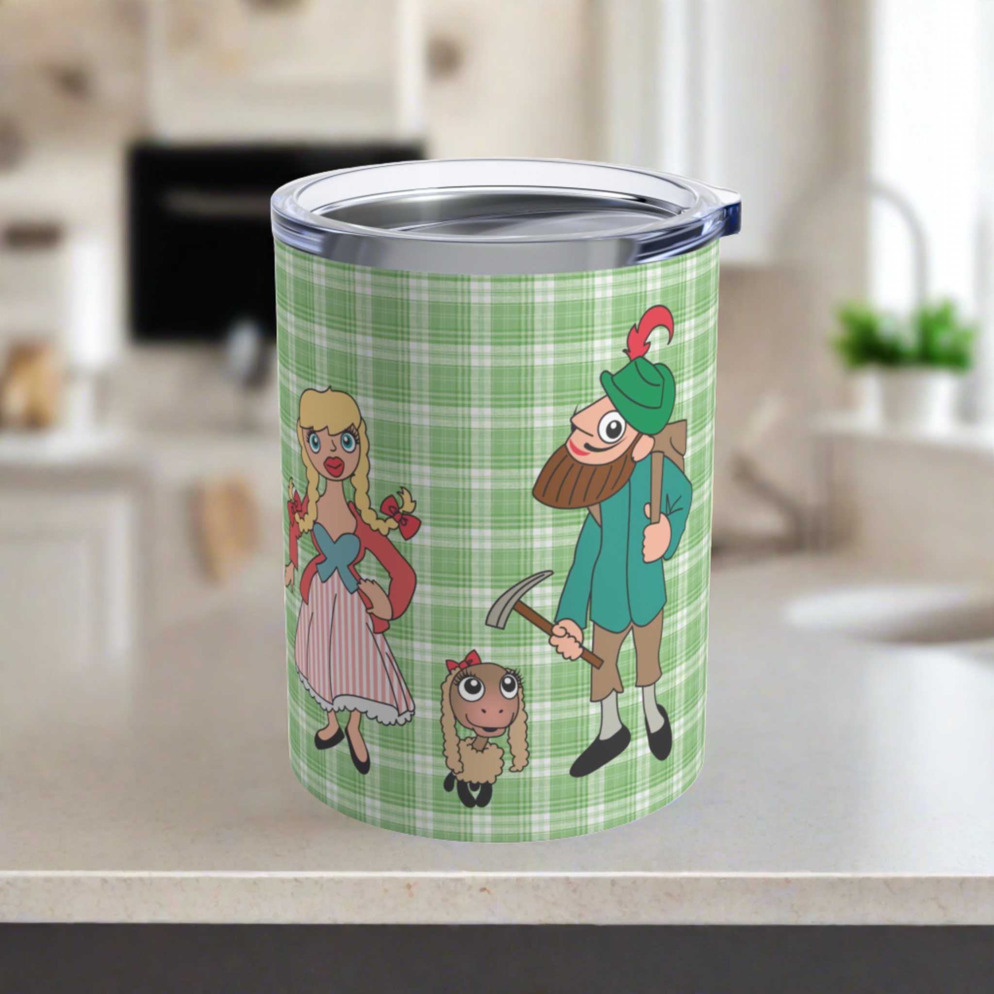 Sound Of Music Stainless Steel Tumbler 10oz Lonely Goatherd Girl In Pale Pink Coat Goat Baby Green Plaid Cup Unique Cute Gift For Friend
