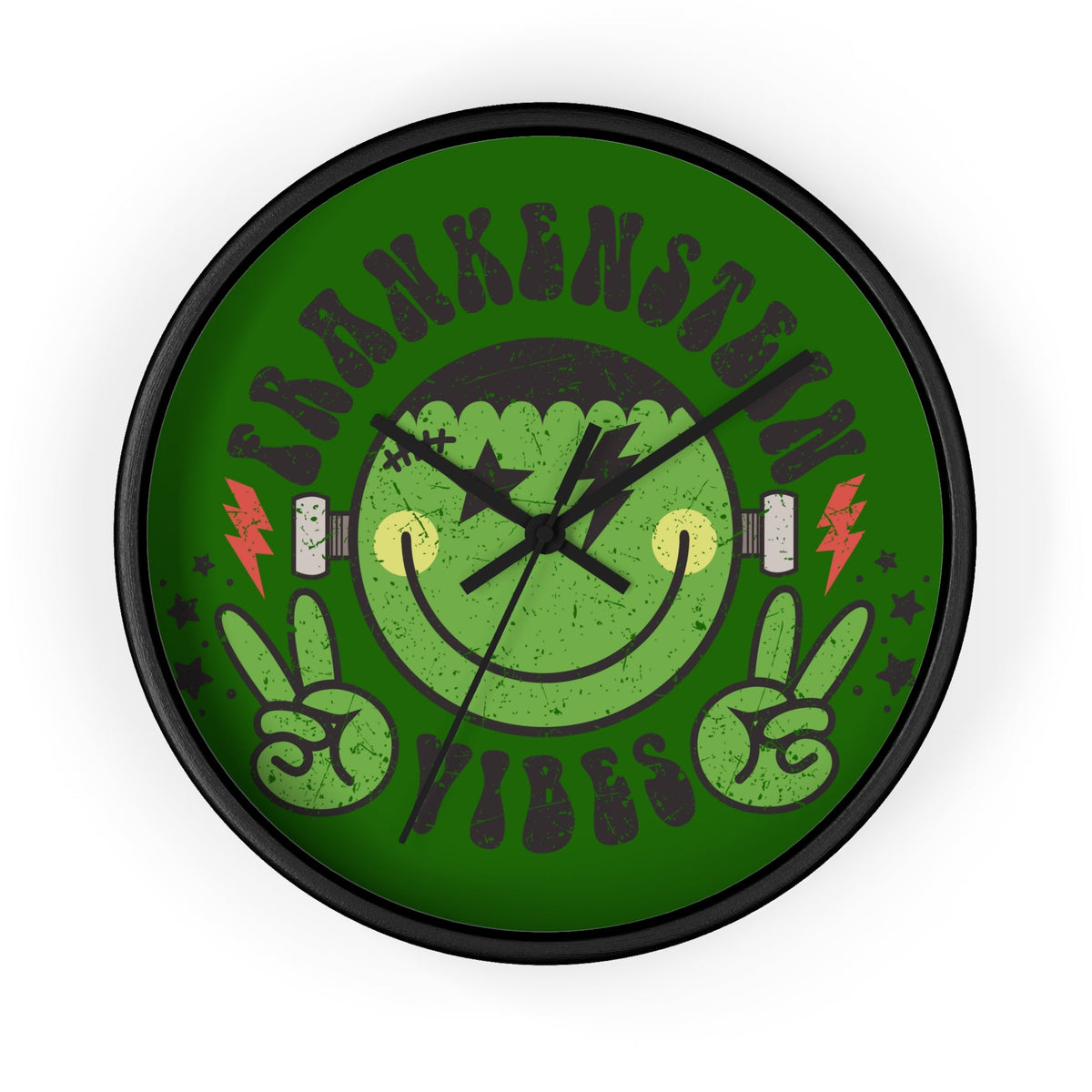 Frankenstein Vibes Monster Distressed Halloween Black Wall Clock