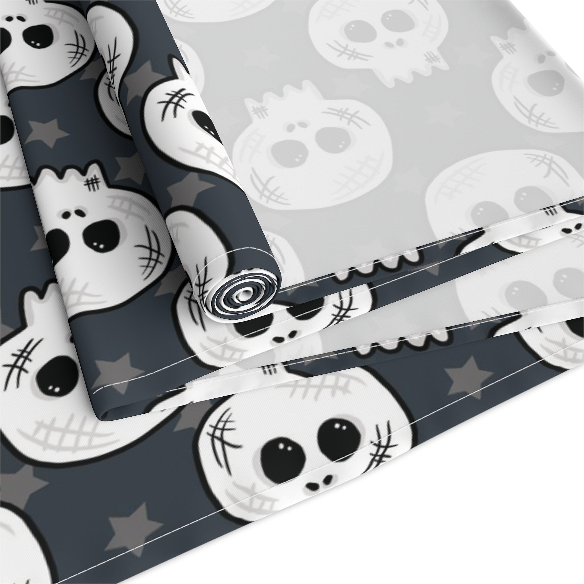 Skulls And Stars Cute Halloween Print Fall Autumn Decor Purple Cotton Poly Table Runner