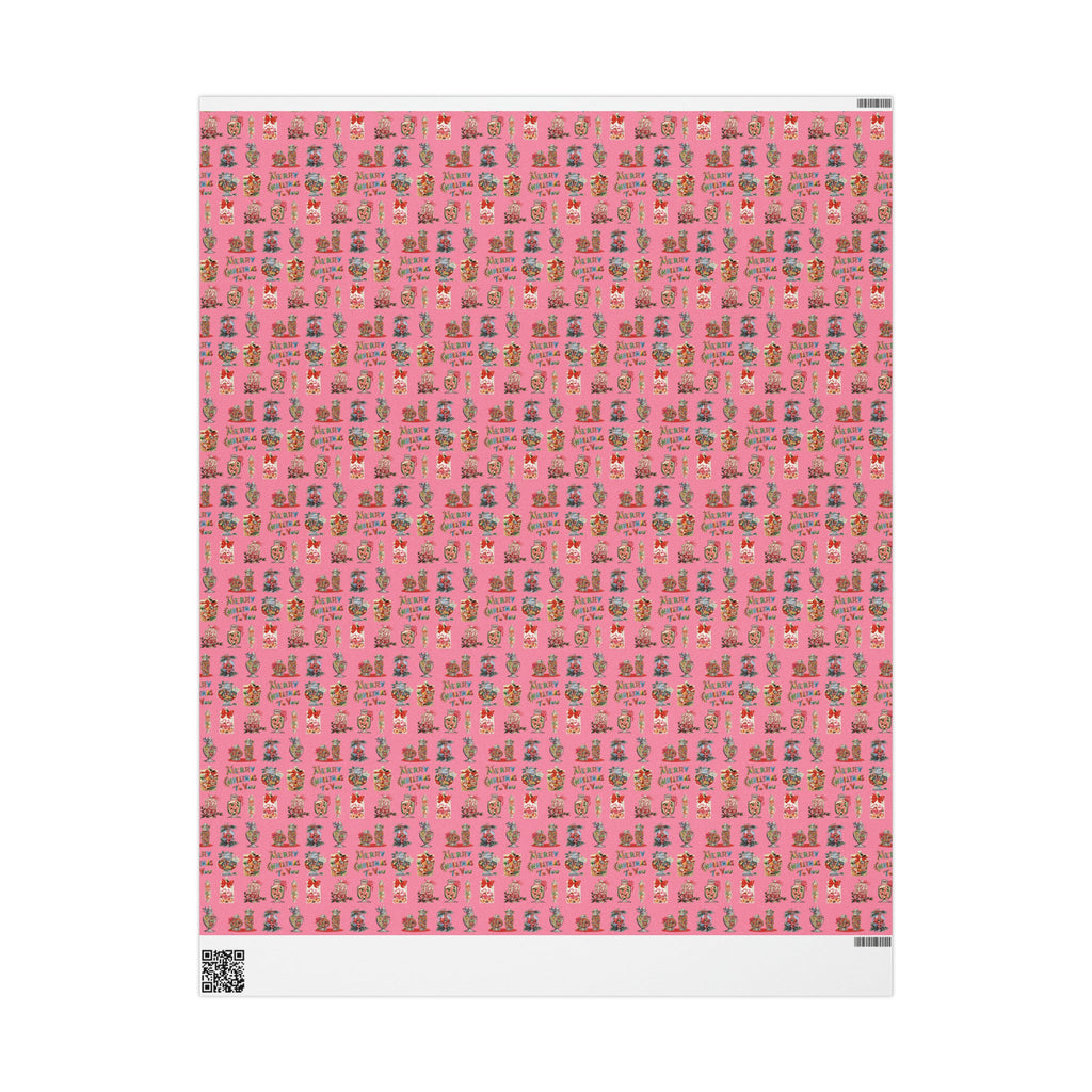 Merry Christmas To You Christmas Candy Pink Mid Century Retro Christmas Print Holiday Gift Wrap Paper - Glossy Or Matte