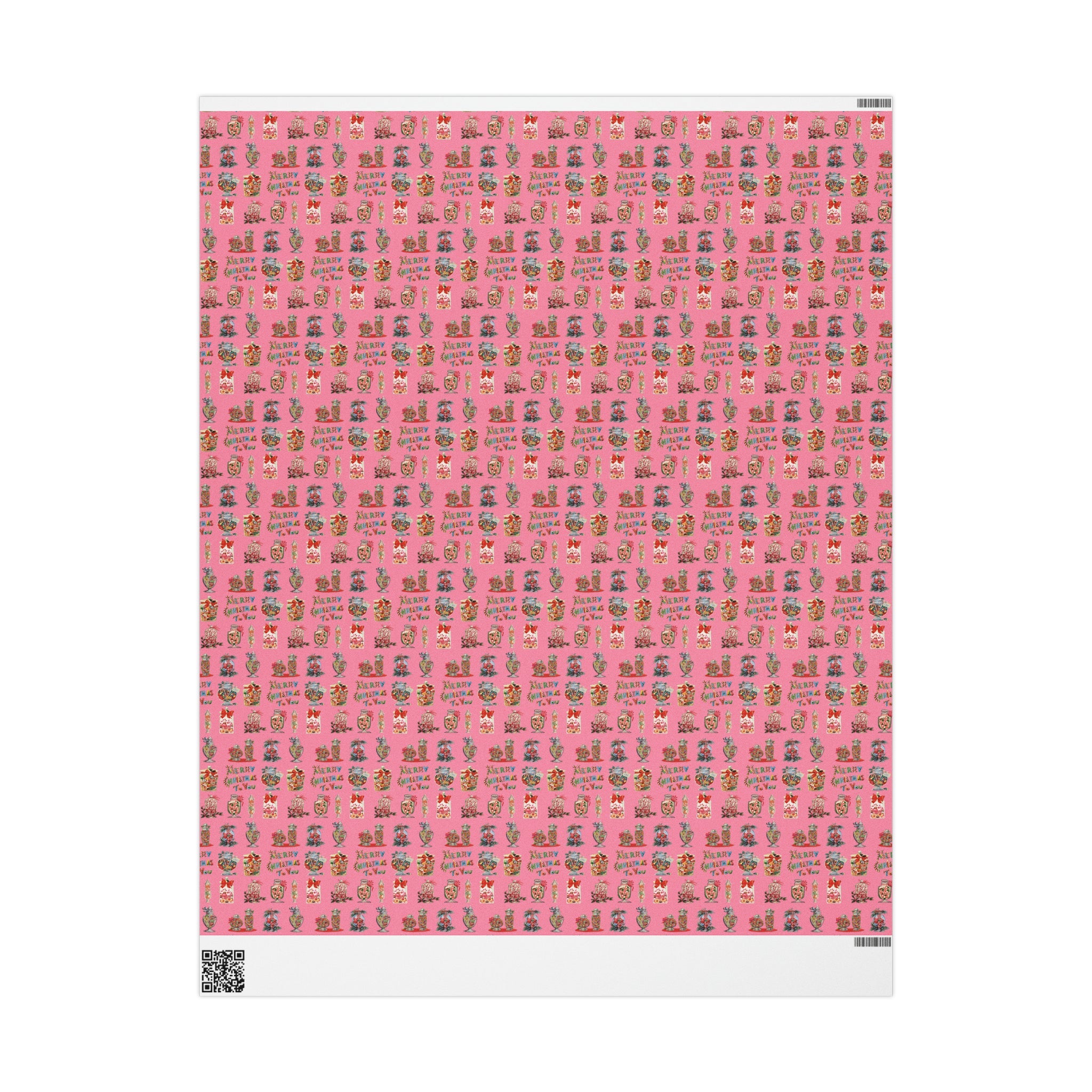 Merry Christmas To You Christmas Candy Pink Mid Century Retro Christmas Print Holiday Gift Wrap Paper - Glossy Or Matte