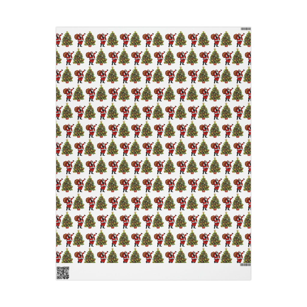 Santa With Christmas Tree Mid Century Retro Christmas Print Holiday Gift Wrap Paper - Glossy Or Matte