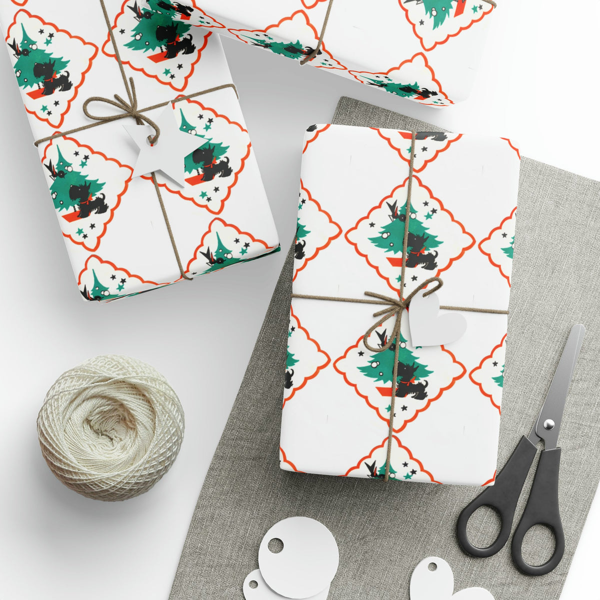 Christmas Scottie Blackbird Tree Mid Century Retro Christmas Print Holiday Gift Wrap Paper - Glossy Or Matte