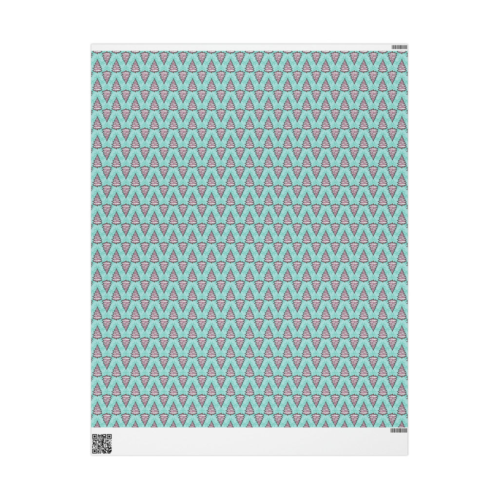Pastel Pink Christmas Trees Teal Christmas Print Holiday Gift Wrap Paper - Glossy Or Matte