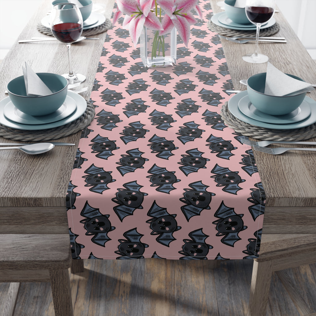 Halloween Bats Pink Fall Autumn Cotton Poly Table Runner