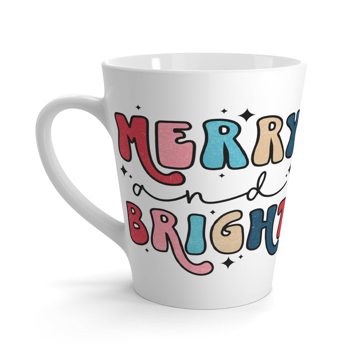 Merry And Bright Christmas Print Latte Coffee Mug