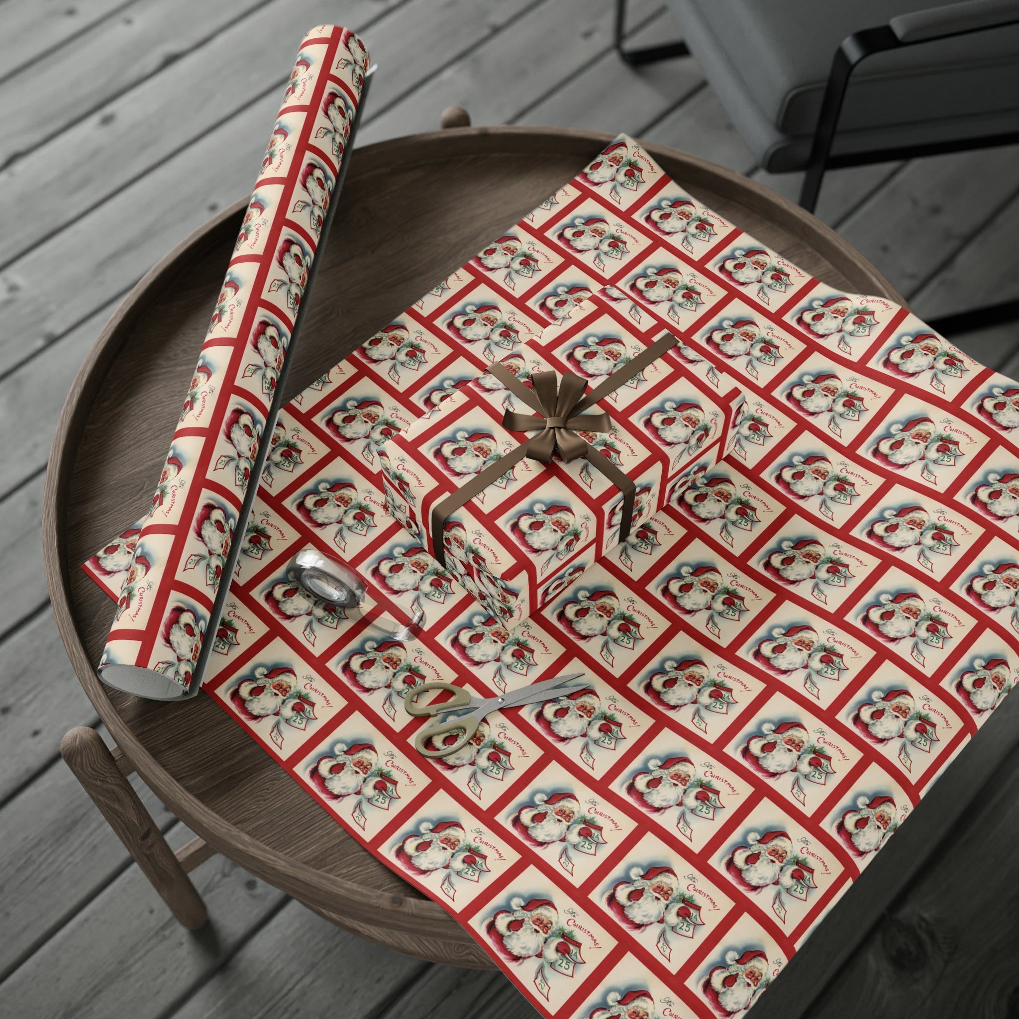It's Christmas Santa With Calendar Retro Christmas Print Holiday Gift Wrap Paper - Glossy Or Matte