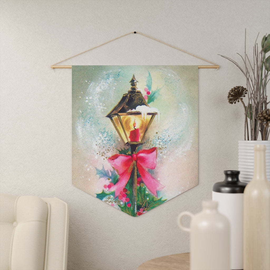 Christmas Winter Lampost With Pink Bow Retro Christmas Print Wall Hanging Banner Flag